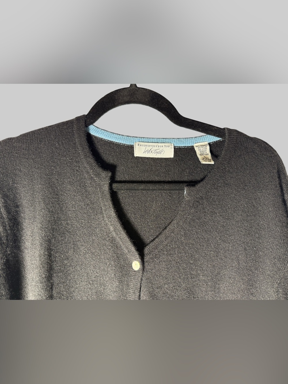 Lord & Taylor Cashmere Black Women's Button-Front Cardigan - Picture 3 of 9